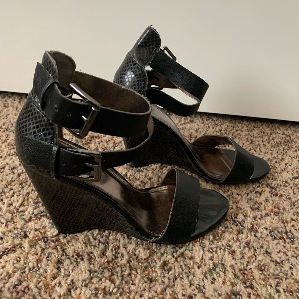 Black wedge sandals. Size 7.